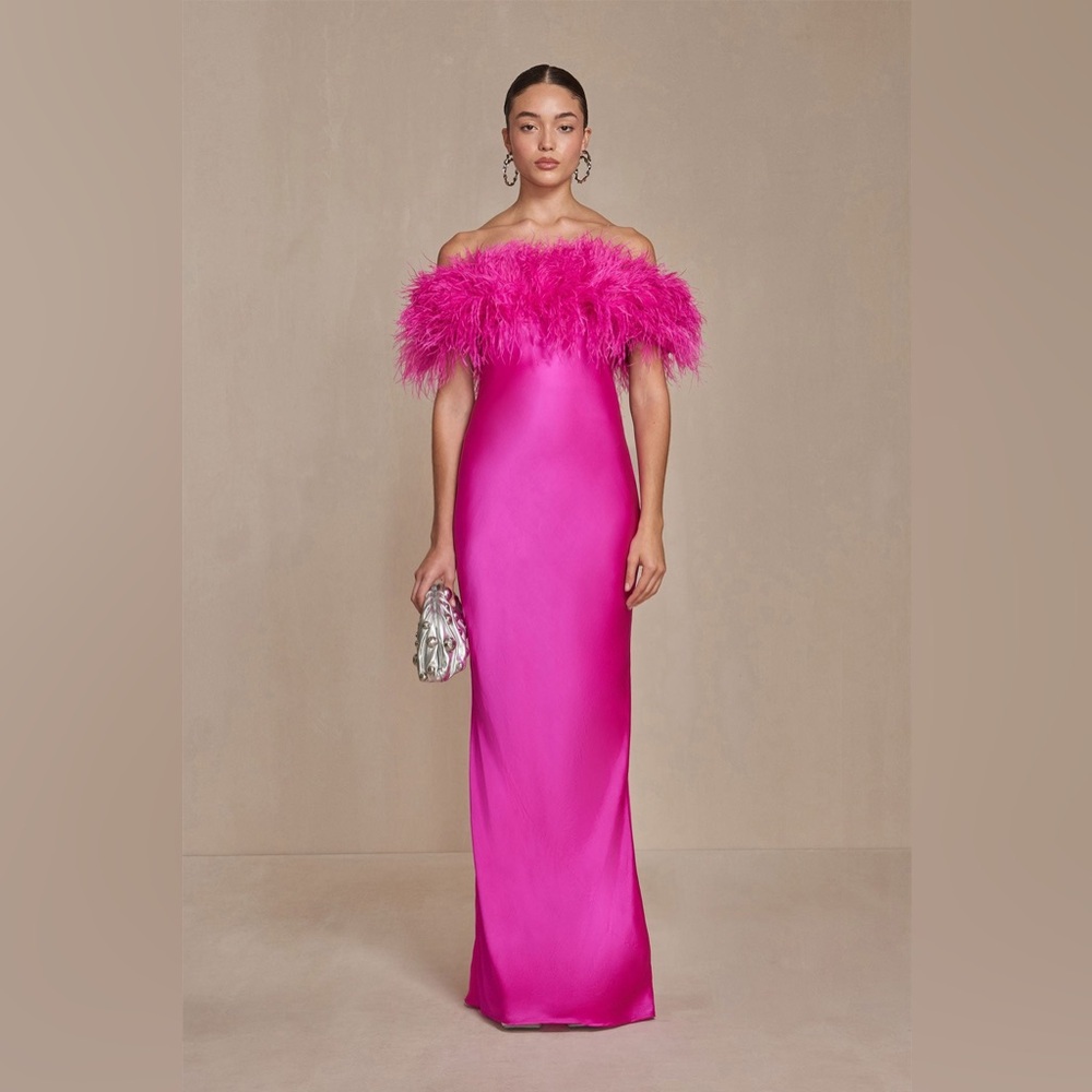 Cult Gaia Terra Feather Gown in Pink Anemone